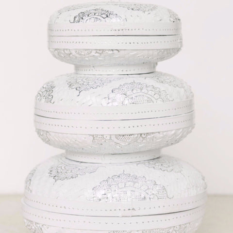 Mandala Round Storage Baskets Silver & White