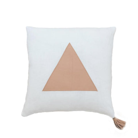Blush Leather & White Linen Cushion