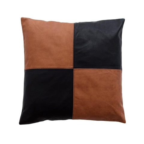 Half & Half Tan & Black Leather Cushion