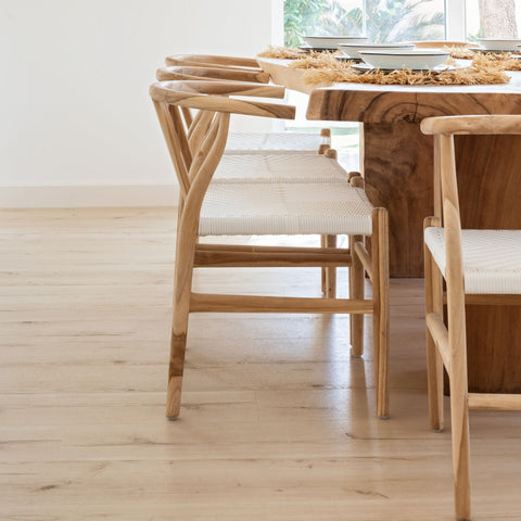 Live Wood Teak Dining Table + 6 Joyful Dining Chairs
