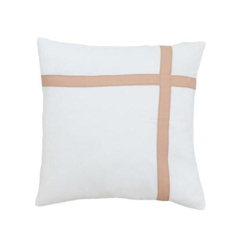 Blush Leather & White Linen Cushion