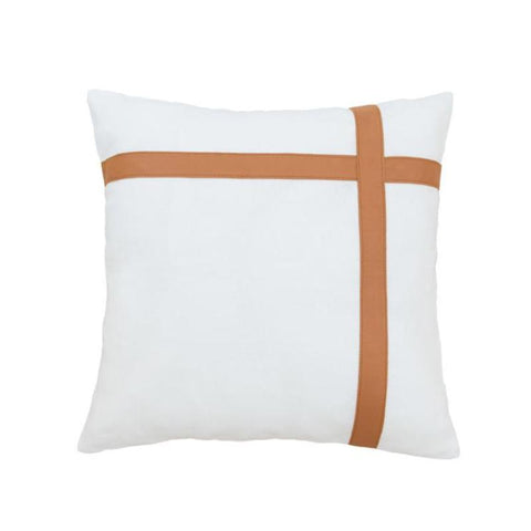Tan Leather & White Linen Cushions