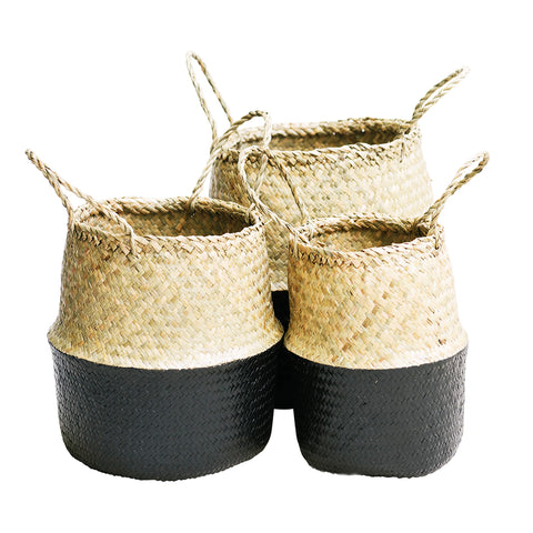 Seagrass Belly Basket Half Black