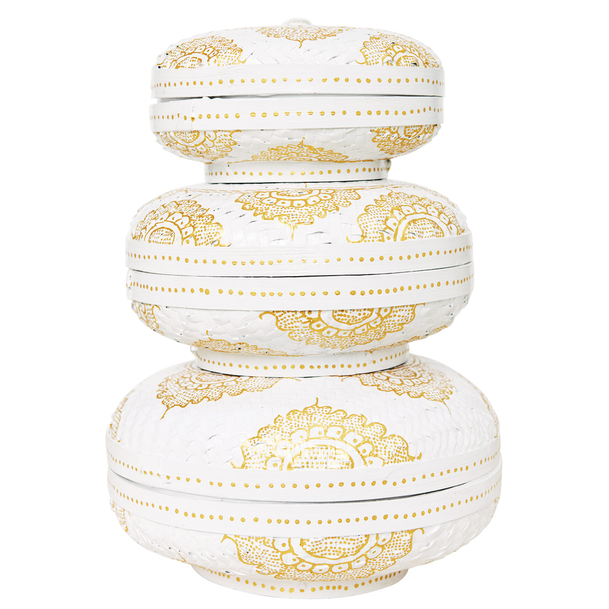 Mandala Round Storage Baskets Gold & White
