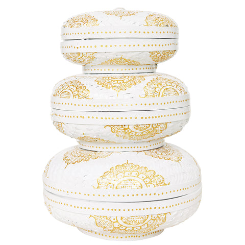 Mandala Round Storage Baskets Gold & White: Alternate View #1