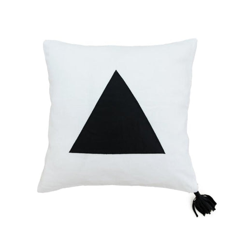 Black Leather & White Linen Cushion