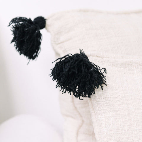 Pomania Cream and Black Pom Pom Cushion: Alternate View #3