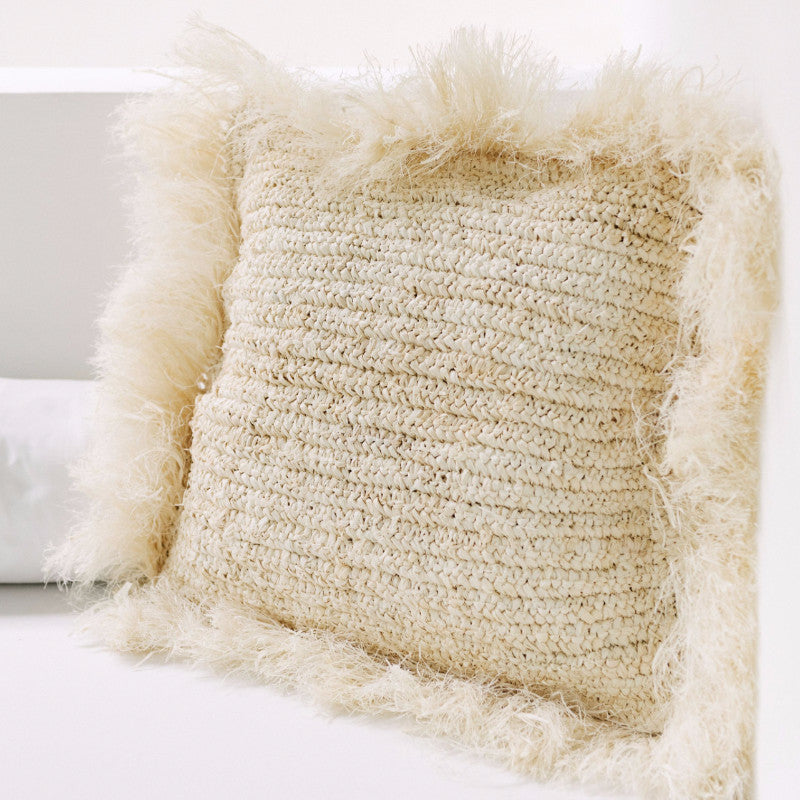 Raffia Island Throw Pillow with Fringe