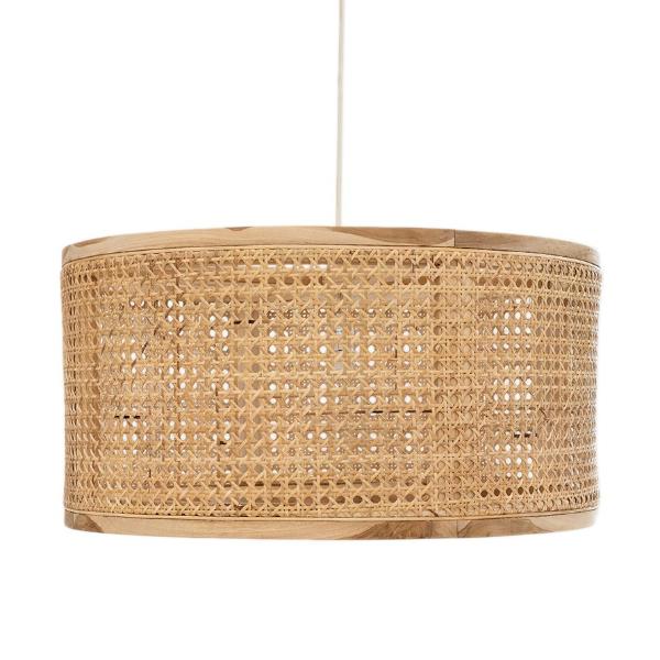 Cane and Wood Pendant Light