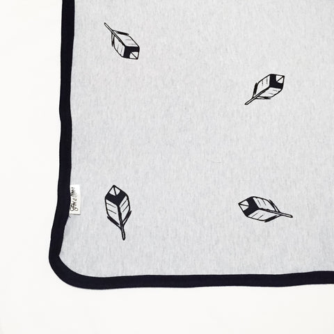 Cotton Knit Blanket - Grey with Feathers - Joba Collection: Alternate View #1