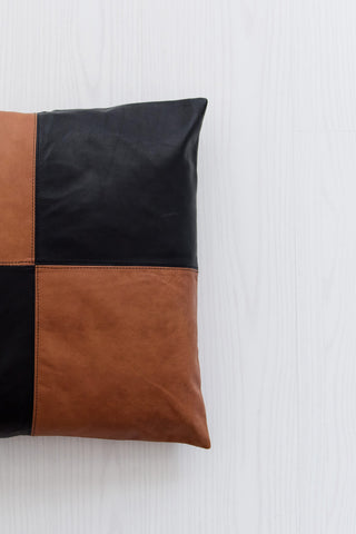Half & Half Tan & Black Leather Cushion: Alternate View #4
