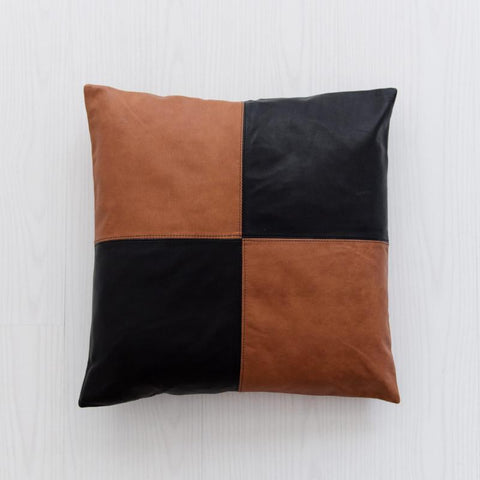 Half & Half Tan & Black Leather Cushion: Alternate View #2