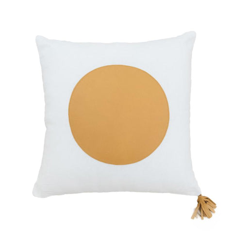 Golden Tan & White Linen Cushion with Tassel