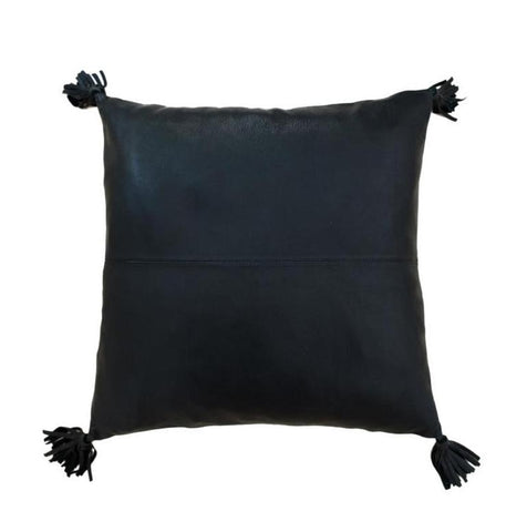 Full Black Leather Cushion with Tassels