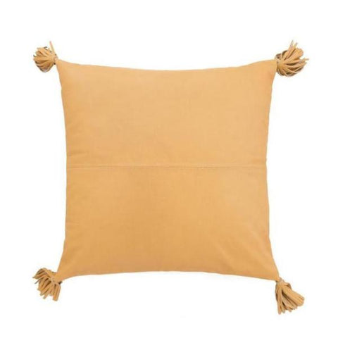 Golden Tan Leather Cushion with Tassels