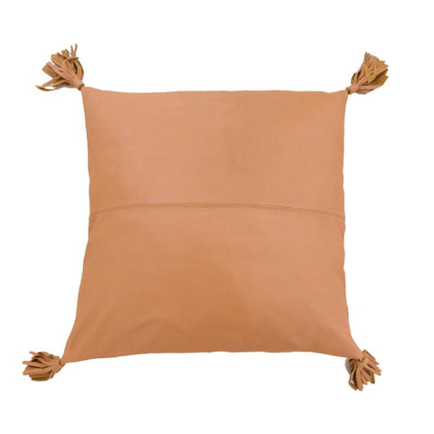 Full Tan Leather Cushion with Tassels