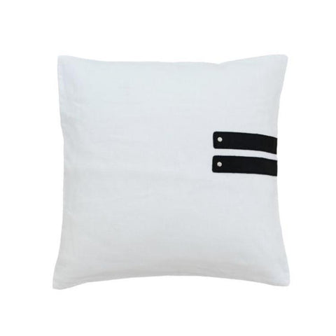 Black Leather & White Linen Cushion Cover