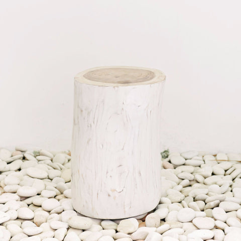 wooden log stool white