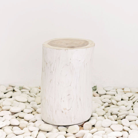 wooden log stool white