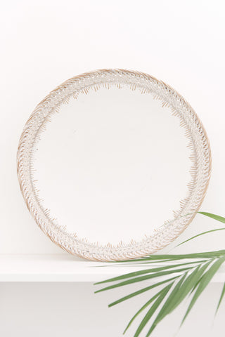 White Wood and Rattan Tribal Plate: Alternate View #2
