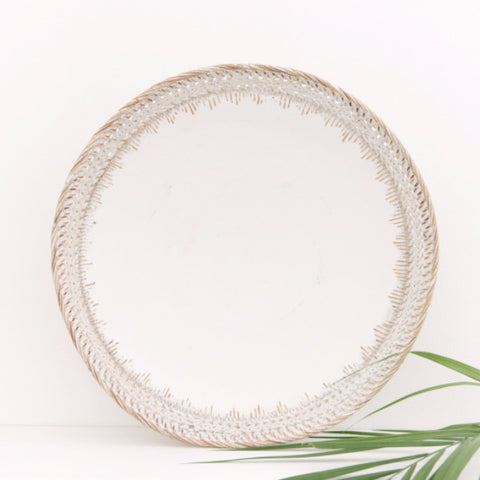 White Wood and Rattan Tribal Plate: Alternate View #1