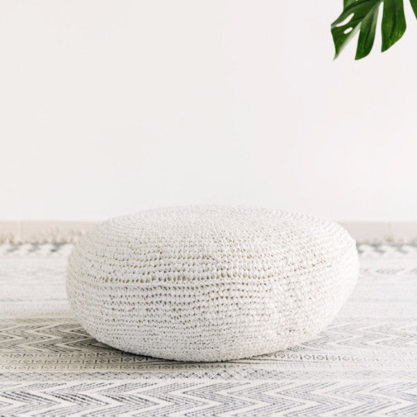 Karma Round Soft White Pouf